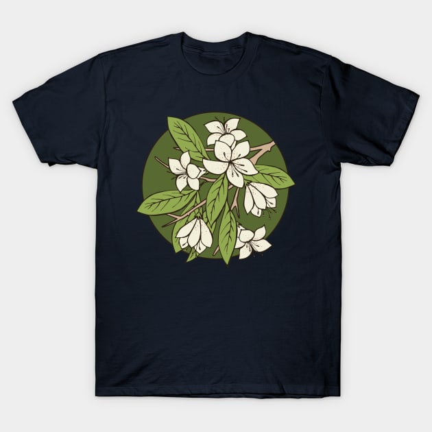 Green and White Sakura Branch T-Shirt by Olooriel